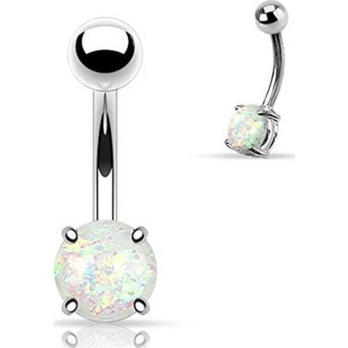 1PC Surgical Steel Fire White Opal Stone Navel Belly Button Rings Piercing Fashion Nombril Ombligo For Women Body Jewelry 14G