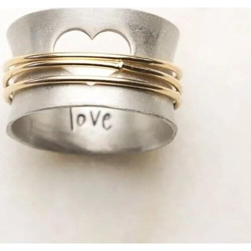 Silver Color Hollowed Design Simple Heart Shape Personality Vintage Women Men Finger Rings Party "love" Letter Fashion Jewelry