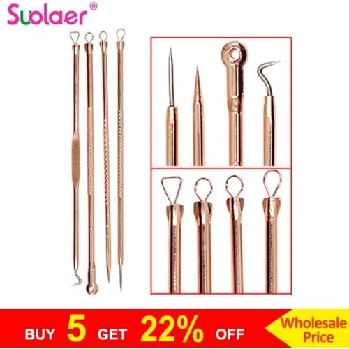 4pc Acne Removal Needle Pimple Needle Blackhead Remover Acne Treatment Pore Clean Acne Extractor Face Clean Skin Care Rose Gold