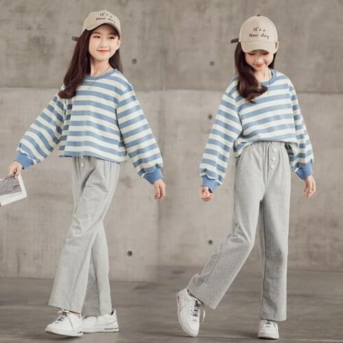 Kids Clothes Girls Set 2021 Spring Autumn New Stripe Tops Sweatpants 2 Pcs Suit Teens Tracksuit Children Costume 10 12 13 14 Y