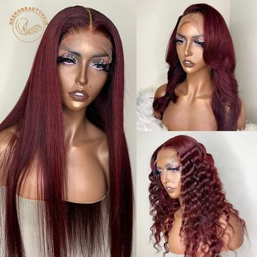 Red Lace Frontal Wigs Burgundy Curly 13X4 Lace Front Wig Full Density Brazilian Remy Colored Human Hair Wigs Deep Wave Wig