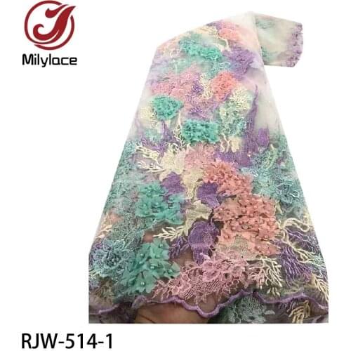 Beautiful 3D Flower Embroidery Beads Mesh Lace Fabric Fashion Nigerian Lace Fabricfor Dress Wedding Banquet RJW-514
