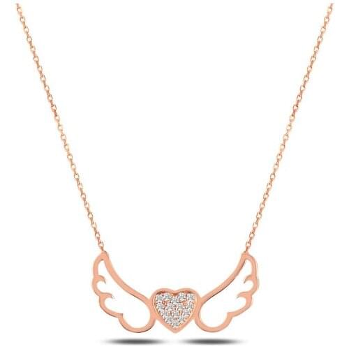 KUTAYDAN Zircon Wing & Heart Necklace 925 Sterling Silver