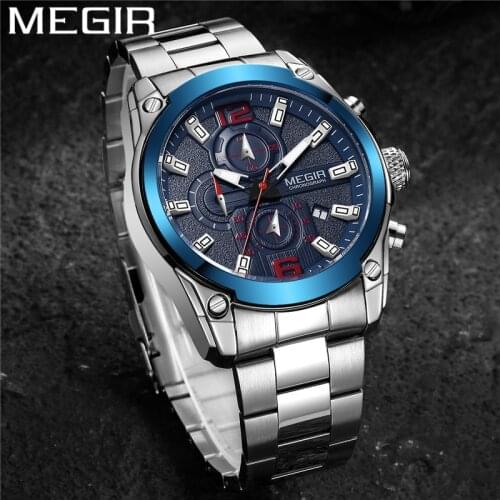 MEGIR Watch Men Waterproof Chronograph Date Military Male Clock Top Brand Luxury Stainless Steel Man Sport Wristwatch Gift 2063