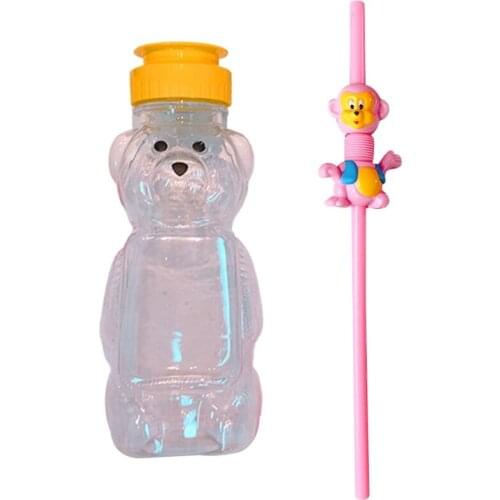Lovely Cartoon Bear Straw Cup Water Bottle with Lid Leakproof Reusable Home Travel Couples Children Festival Gift 250ml