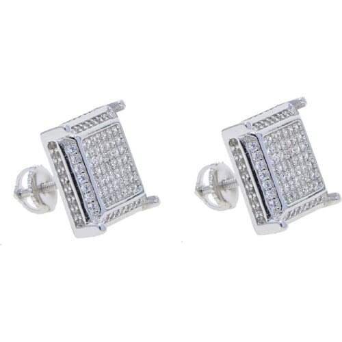 Fashion Classic Gold Color Screw Back Hip Hop Iced Out Bling Women Men Jewelry Geometric Micro Pave CZ Crown Square Stud Earring