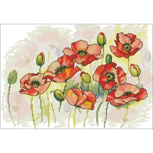 Delicate poppy patterns counted 11CT 14CT 18CT Cross Stitch Set DIY Chinese Cross-stitch Kits Embroidery Needlework Home Deco