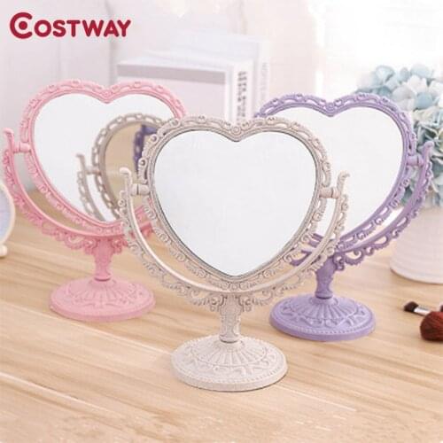 Costway Desktop Double-sided Mirror European Retro Carved Plastic Frame Beauty Mirror Portable Love Make-up Mirror