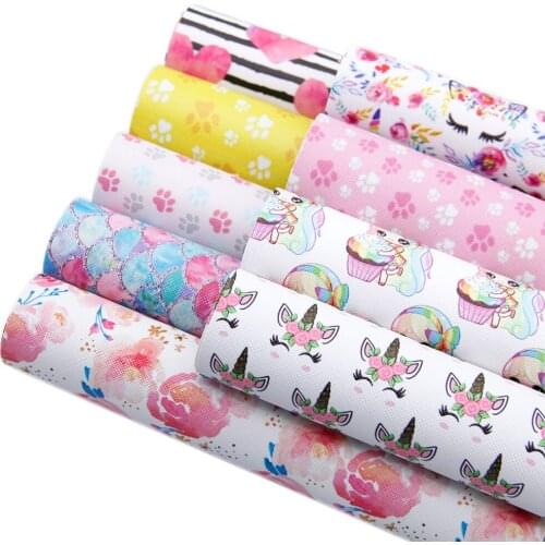 New 20*33cm Flower Feather Fish Scale Footprint Synthetic Leather For Hair Bow DIY Handbag Shoes Scrapbook,1Yc4028