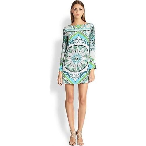 New Seconds Kill Silk Cotton Summer Dress Vestido Fresh Print Elastic Fashion Figuring Style Slim Knitted Long-sleeve Dress