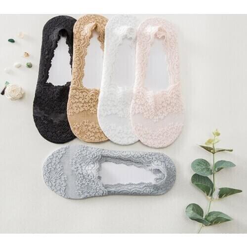 New Transparent Short Lace Socks Female Soft Low Silicone non-slip Invisible Socks Women Hollow Out Boat Socks Slippers Socks