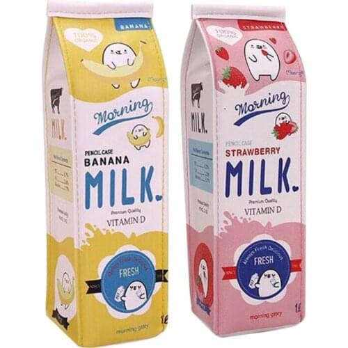 2 Pcs New Creative Simulation Of Milk Cartoon Pencil Case Cute PU Pen Bag Stationery Pouch, Red & Yellow