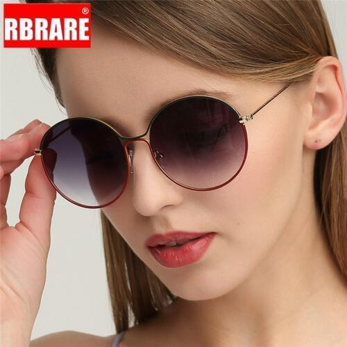 RBRARE 2021 Alloy Round Large Frame Sunglasses Women Vintage Metal Gradient Lens Luxury Sun Glasses Men Oculos Feminino