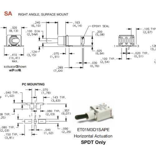 [VK] Original American C&k ET01MD1SAPE micro button switch 2 feet 2 pin 2 gear 0.4VA shake arm ON-NONE-ON