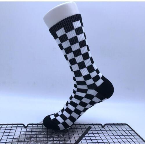 Autumn Winter Womens Black White Checkerboard Socks Men Hip Hop Cotton Unisex Sock