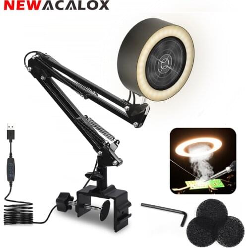 NEWACALOX Soldering Iron Smoke Absorber USB Fume Extractor with Active Carbon Filter Sponge 3 Colors LED Light for Welding Work