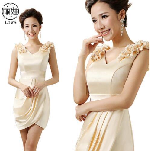 2016 Latest Gown Design Short Evening Dress 11 Colors Sweety V Neck Elegant Asymmetrical Vestidos Sleeveless Gece Elbisesi CK170