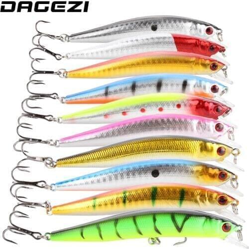 DAGEZI Floating Minnow lure 10pcs/lot fishing Bait with 2 Hooks Fishing Tackle Lure 3D Eyes Crankbait Hrad Fishing Lure