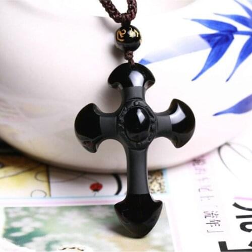 Natural crystal stone pendant obsidian scrub cross pendant male Women faashion jewelry apotropaic