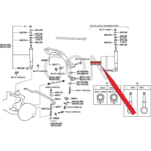 Right rear shock absorber assembly 1998-Toy ota LAN DCR UIS ER front shock absorber (R, L) (without height control)