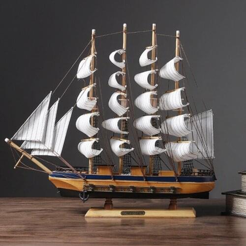 Mediterranean Style Wooden Sailboat Model Wine Cabinet Decor Wooden Boat Craft Furnishings