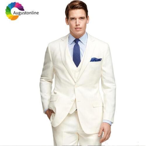 Ivory Slim Fit Wedding Men Suits Groom Wear Tuxedos 3 Pieces (Jacket+Pants+Vest) Bridegroom Suits Blazer Prom Set