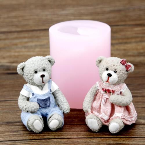 PRZY Cute Bear Couple Silicone Mold Fondant Mould Chocolate Mousse Cake Molds Candle Silicone Mold Resin Clay Molds Eco-friendly