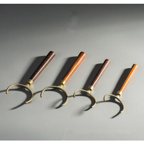 Ebony Rosewood handle copper tea cup clip Anti-scald fork cup holder Kung Fu Cup holder tea ceremony accessories tea tools