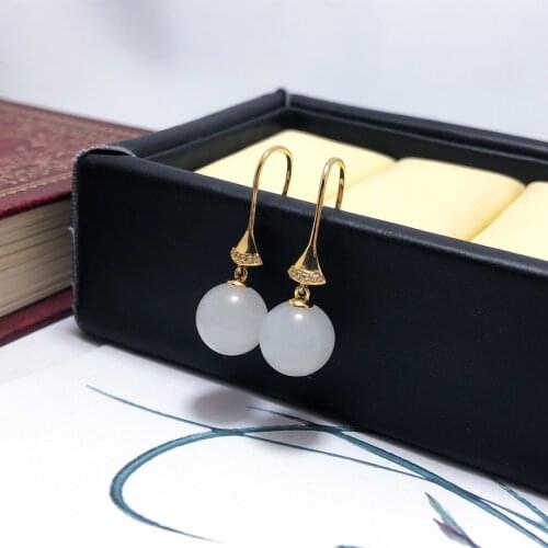SHILOVEM 18k yellow gold real Natural white Jasper drop earrings classic fine Jewelry women wedding gift new yze101055621hby