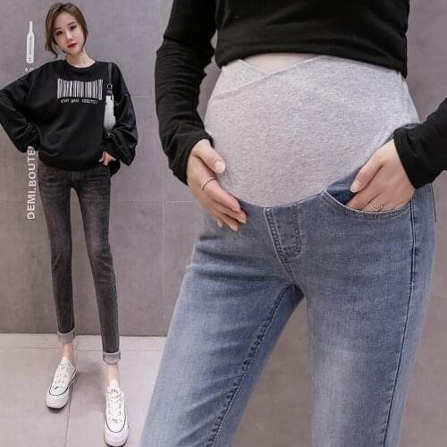 Spring Autumn Denim Cotton Maternity Jeans Elastic Waist Belly Harem Pants for Pregnant Women Loose Pregnancy Trousers Clothing