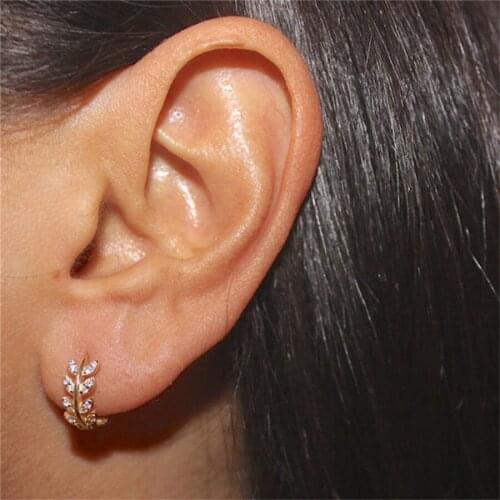 Stylish Women Leaf Earrings Crystal Hoops Stud Dangle Rhinestone Ear Studs Earrings Trendy Jewelry Decoration Gift
