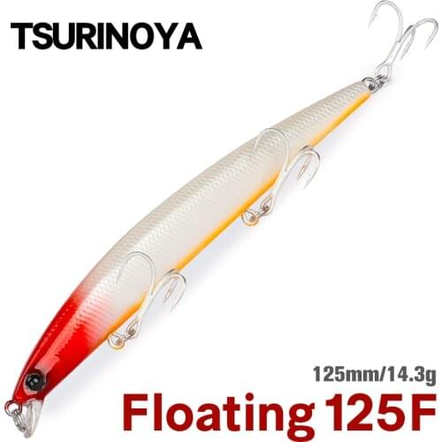 TSURINOYA NEW Fishing Lure DW72 125mm 14.3g Shallow Range Floating Minnow Wobblers Jerkbait Long Shot Slim Minnow Seabass Lure