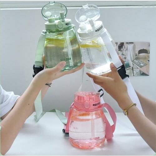 1300ml Outdoor Water Bottle With Portable Rope Travel Large-Capacity Sports Plastic Kawaii Bottle With Straw Hiking Camping Scho