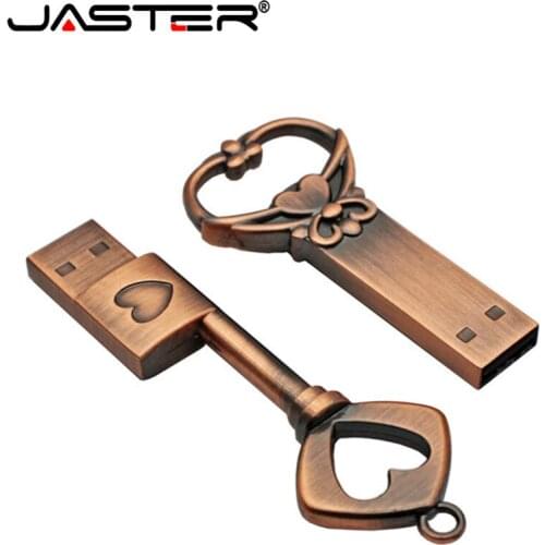 JASTER hot selling metal Retro Copper key real capacity USB flash drive 2.0 /32GB/16GB/8GB/4GB External Storage memory stick