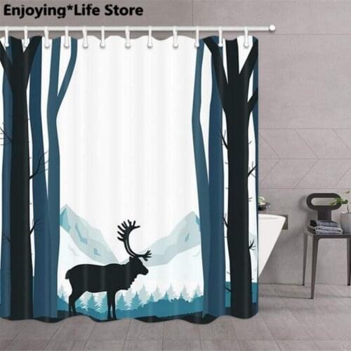 Deer Shadow Shower Curtain Waterproof Fabric Shower Curtain Set Bathroom Bath Mat Rugs72 x 72'' 12 Hooks 24x16‘’ Mat