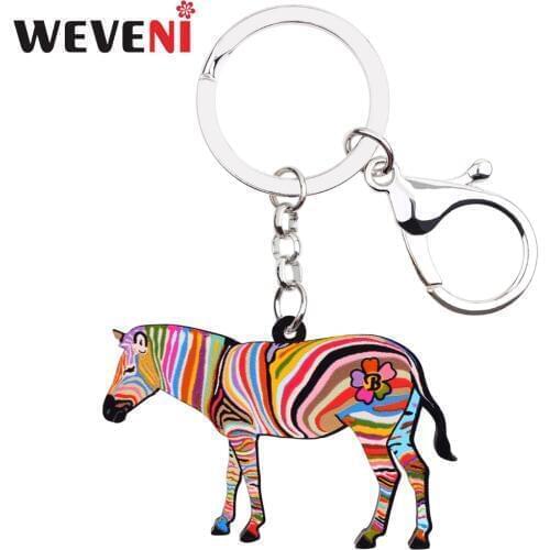 WEVENI Africa Animal Zebra Pinto Key Chains Keyrings For Women Girl Bag Driving Car Key Handbag Wallet Charms Keychain Jewelry