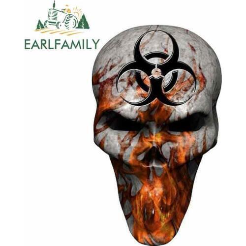 Earlfamily 13cm x 7.7cm For Fire Bio Hazard Skull Funny Car Stickers Suitable For VAN RV Occlusion Scratch Vinyl Material
