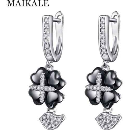 MAIKALE Classic Flower Shape Ceramic Drop Earrings Jewelry Earrings Plated Gold High Quality Earrings For Women To Gifts