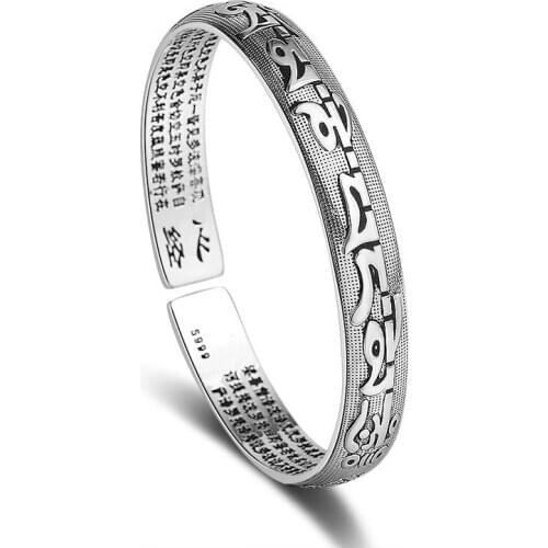 Thai Silver Color Buddha Tibetan Bible Cuff Bracelets & Bangles For Men and Women pulseras