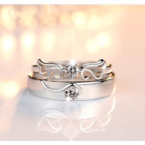 Creative Fashion Simple Design Angel Wings Couples Ring Silver Color Pair of Rings Womens Jewelry Accessories Gifts