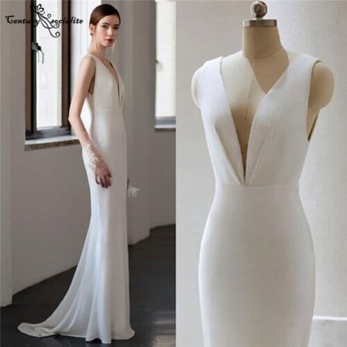 Simple Wedding Dresses Mermaid 2021 V-Neck Backless Crepe Elegant High-end Bridal Dress Bride Recepition Gowns Robe De Mariee