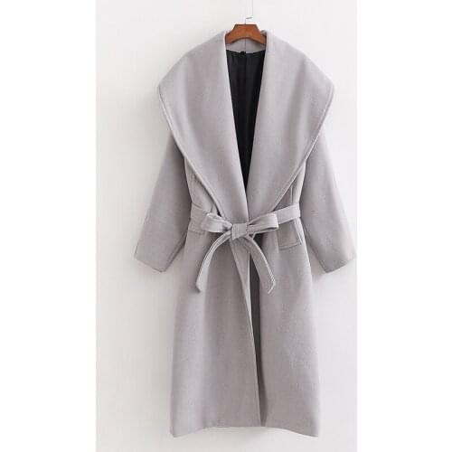 Winter Bow Sashes Long Woolen Coats Women Fashion Turn Down Collar Jackets Elegant Ladies Long Sleeve Coats