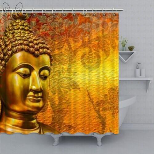 Aplysia Buddha Gold Statue on Golden Background Patterns Thailand Polyester Fabric Bathroom Shower Curtain 72 x 72 Inches