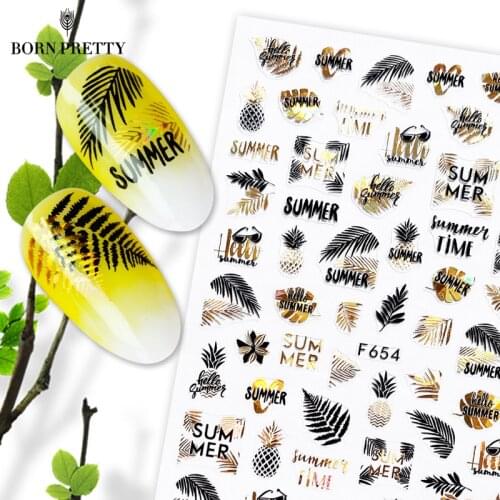 1 Pc 3D Nail Stickers Black Gold Flower Laser Leaf Series Summer Theme Nail Transfer Decals Geometric Lines Sticker for Manicure