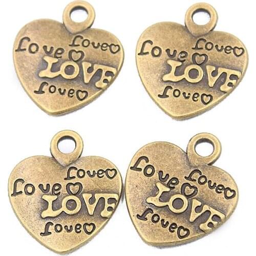 10PCS 20*23mm Antique Bronze Two-sided Letter LOVE Charms Hearts Pendant Metal Alloy DIY Necklace Bracelet Earrings Marking