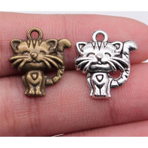 WYSIWYG 10pcs 19x17mm Antique Making Pendant Fit Vintage 2 Colors Charms Cat DIY Handmade Jewelry