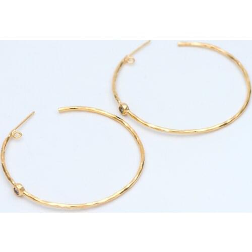 10pcs CZ paved Gold Earring Posts, Geometric Round Ring Stud Earring, Circle Hoop Size 50mm, For Jewelry DIY Findings (GB-829)