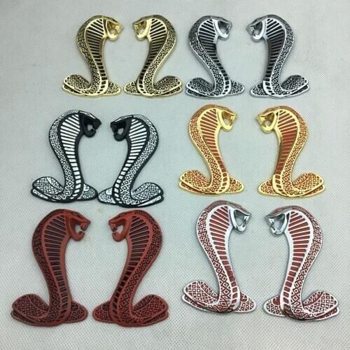 20 Pairs Metal 3D Mustang Snake Cobra Emblem Sticker for Mustang Shelby GT Car Decals Styling Accessories