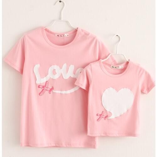 2021 Summer Family Matching Outfits Casual Cotton Love Print Tshirt Short Sleeve Romper for Father Mother and Kids Family Look