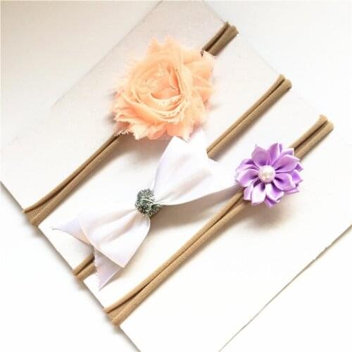 3Pcs Nylon Childrens Hairband Baby Baby Seamless Headdress Bowknot Chiffon Flower Set Fashion Headdress